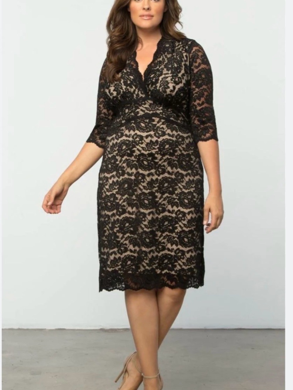 Kiyonna Scalloped Boudoir Lace Cocktail dress black nude Plus Size 1X 14-16 NWT
